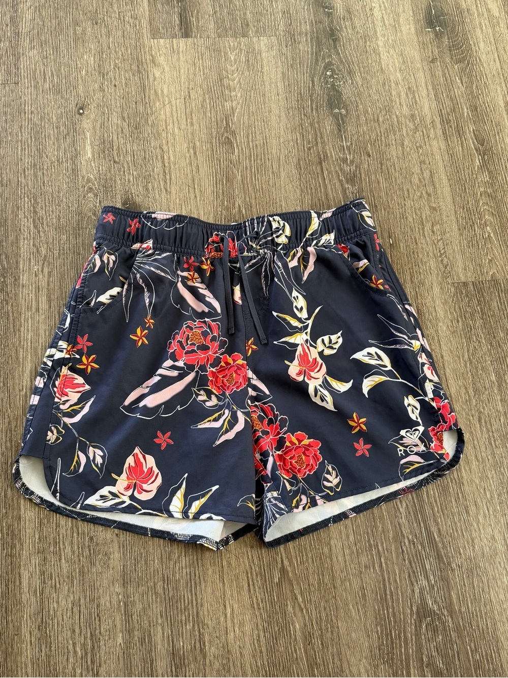 Roxy Navy Floral Drawstring Athletic Shorts